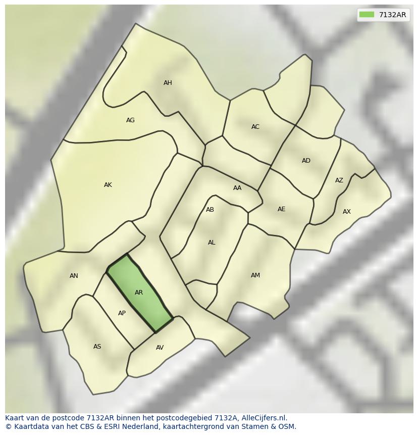 Afbeelding van het postcodegebied 7132 AR op de kaart.