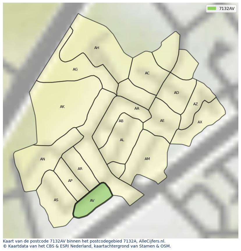 Afbeelding van het postcodegebied 7132 AV op de kaart.