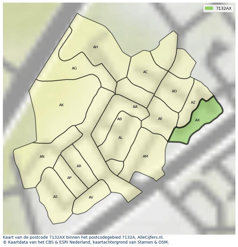 Afbeelding van het postcodegebied 7132 AX op de kaart.