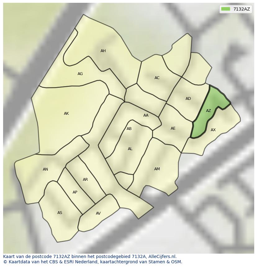 Afbeelding van het postcodegebied 7132 AZ op de kaart.