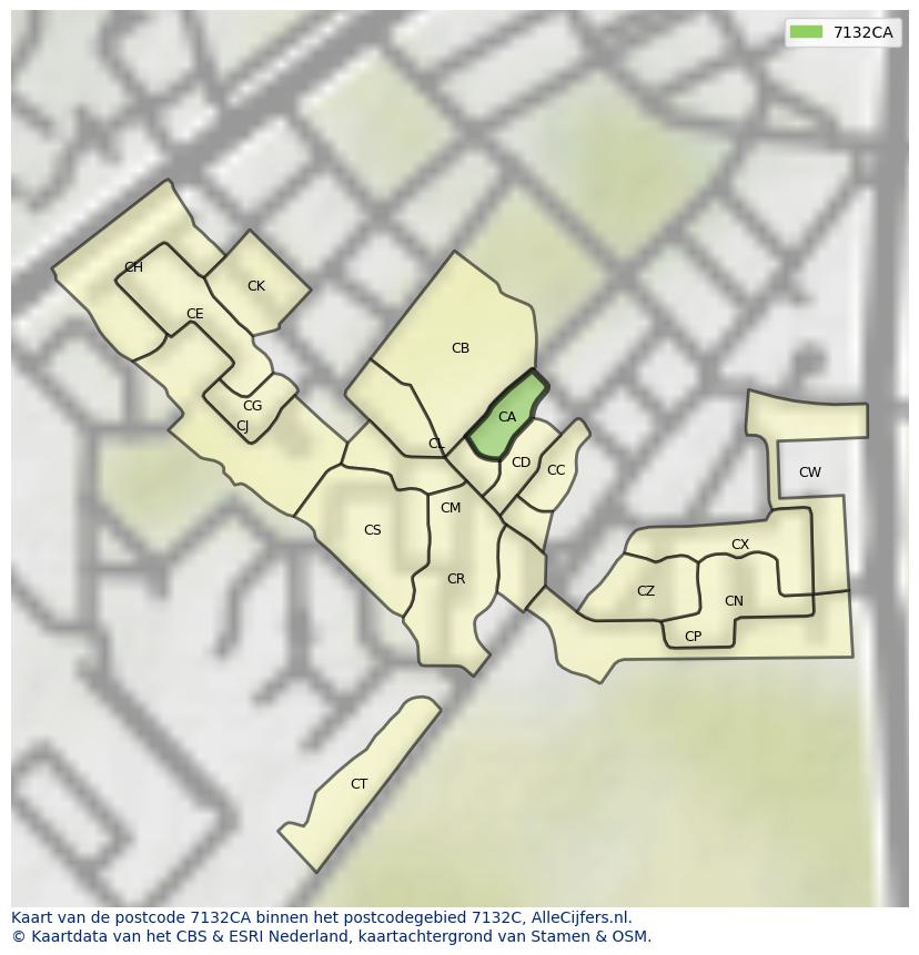 Afbeelding van het postcodegebied 7132 CA op de kaart.