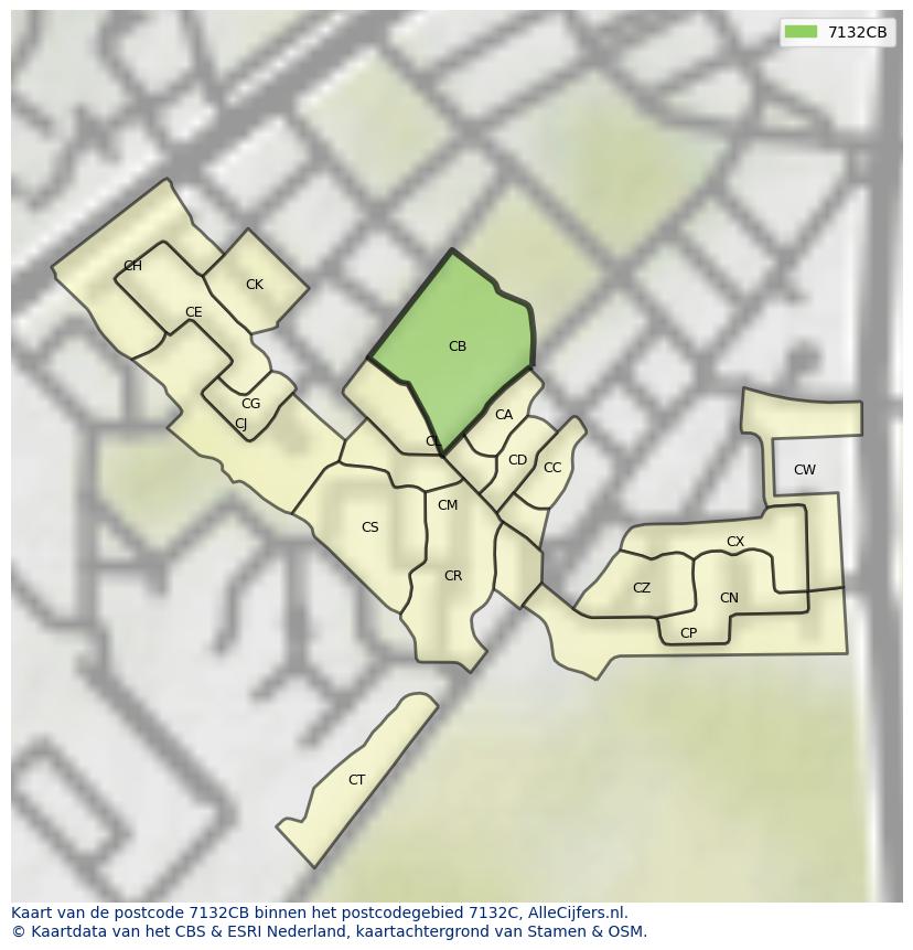 Afbeelding van het postcodegebied 7132 CB op de kaart.