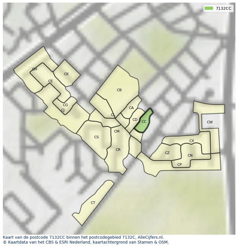Afbeelding van het postcodegebied 7132 CC op de kaart.