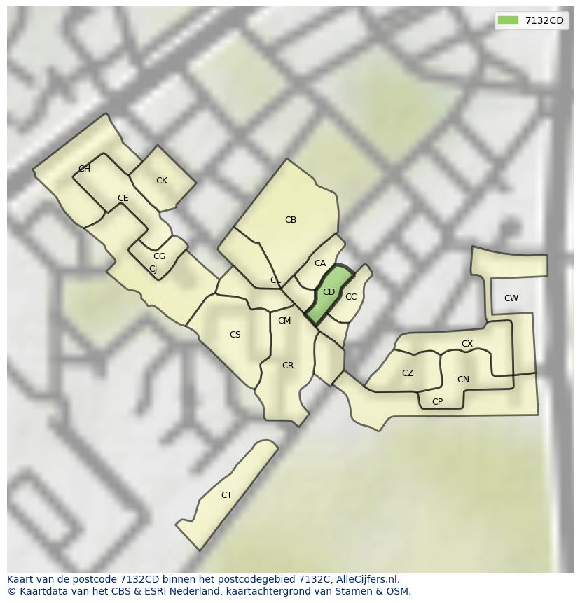 Afbeelding van het postcodegebied 7132 CD op de kaart.