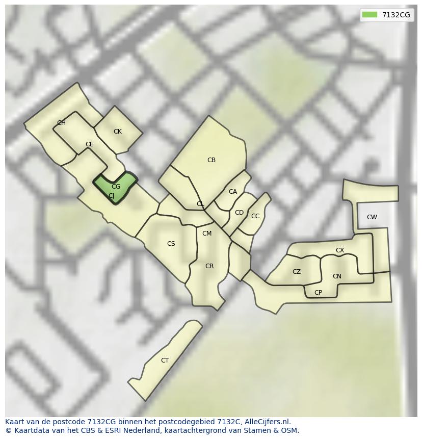 Afbeelding van het postcodegebied 7132 CG op de kaart.