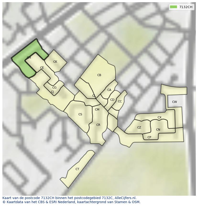 Afbeelding van het postcodegebied 7132 CH op de kaart.