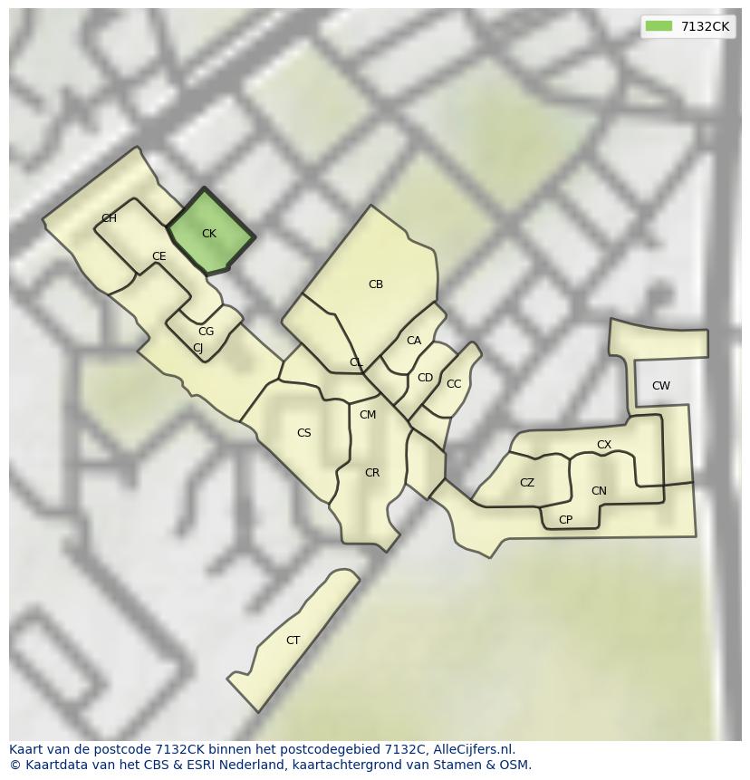 Afbeelding van het postcodegebied 7132 CK op de kaart.