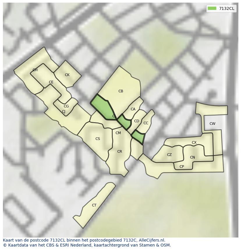 Afbeelding van het postcodegebied 7132 CL op de kaart.