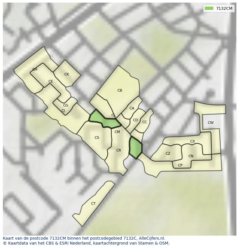Afbeelding van het postcodegebied 7132 CM op de kaart.