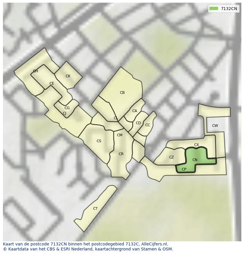 Afbeelding van het postcodegebied 7132 CN op de kaart.