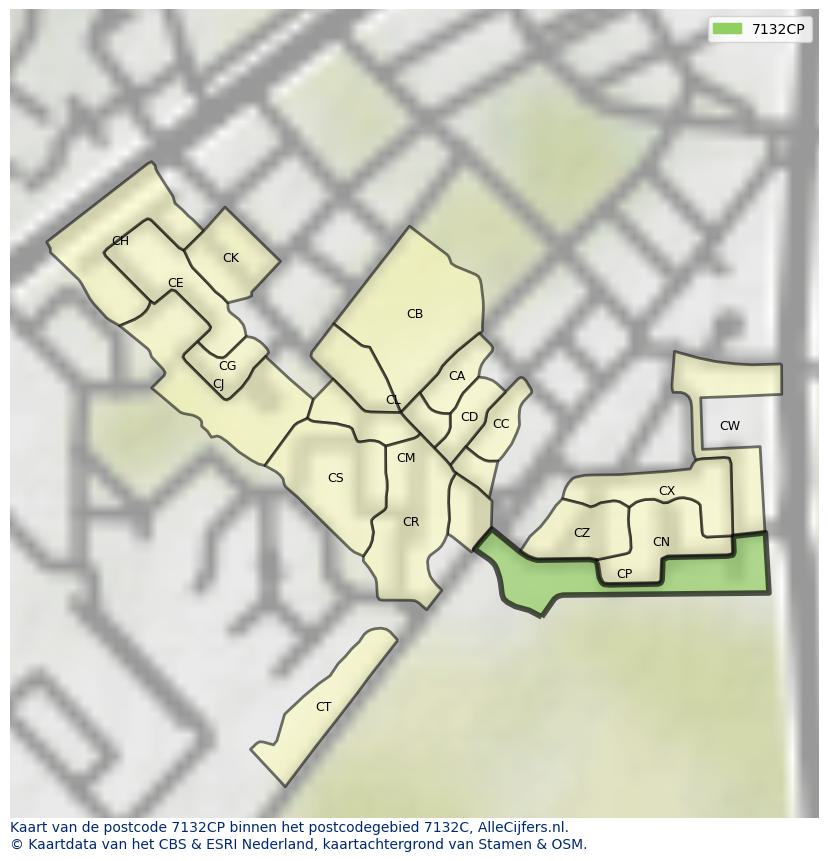 Afbeelding van het postcodegebied 7132 CP op de kaart.