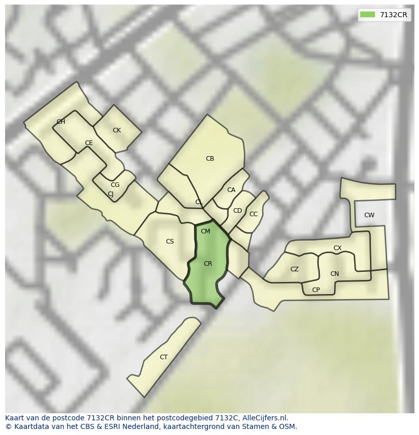 Afbeelding van het postcodegebied 7132 CR op de kaart.