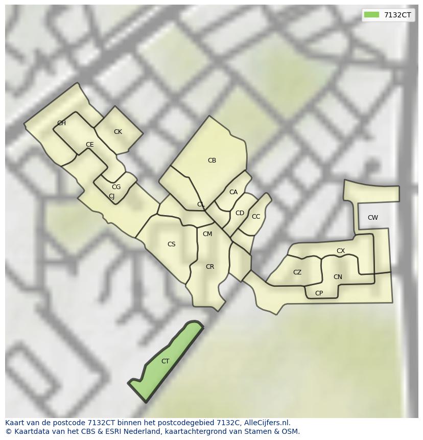 Afbeelding van het postcodegebied 7132 CT op de kaart.