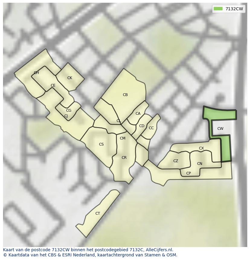 Afbeelding van het postcodegebied 7132 CW op de kaart.