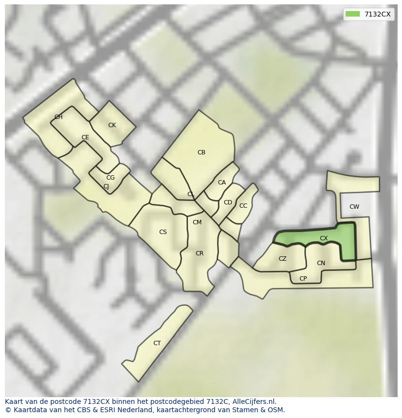 Afbeelding van het postcodegebied 7132 CX op de kaart.