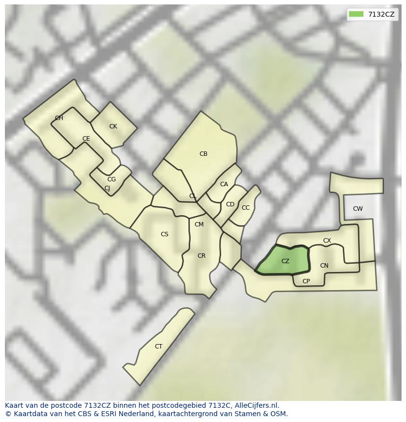 Afbeelding van het postcodegebied 7132 CZ op de kaart.