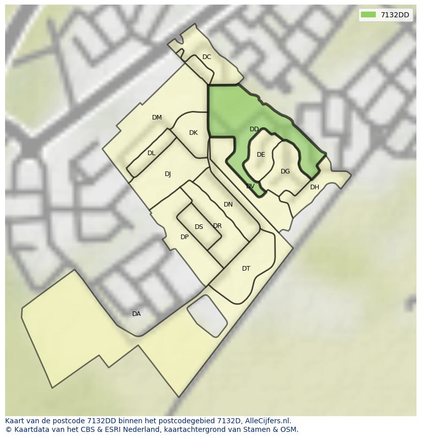 Afbeelding van het postcodegebied 7132 DD op de kaart.