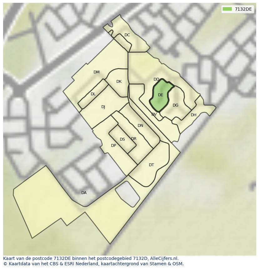 Afbeelding van het postcodegebied 7132 DE op de kaart.