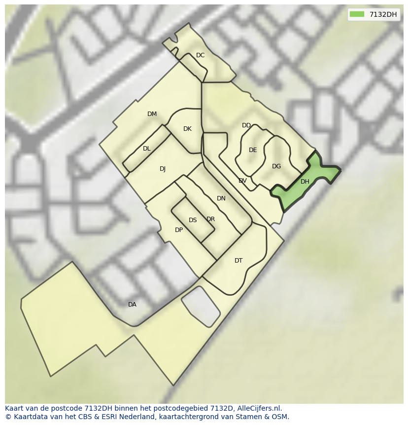 Afbeelding van het postcodegebied 7132 DH op de kaart.