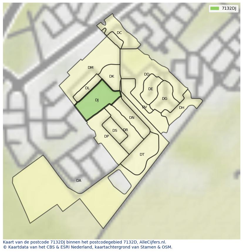 Afbeelding van het postcodegebied 7132 DJ op de kaart.