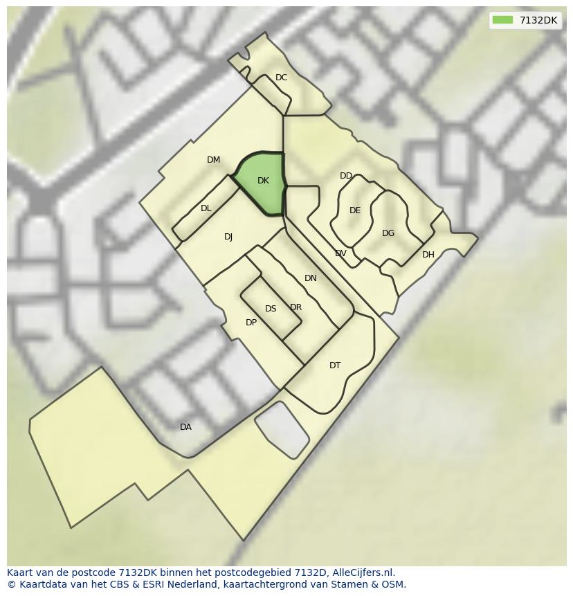 Afbeelding van het postcodegebied 7132 DK op de kaart.