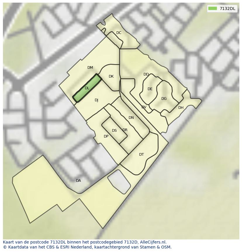 Afbeelding van het postcodegebied 7132 DL op de kaart.