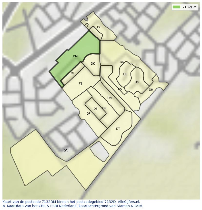 Afbeelding van het postcodegebied 7132 DM op de kaart.