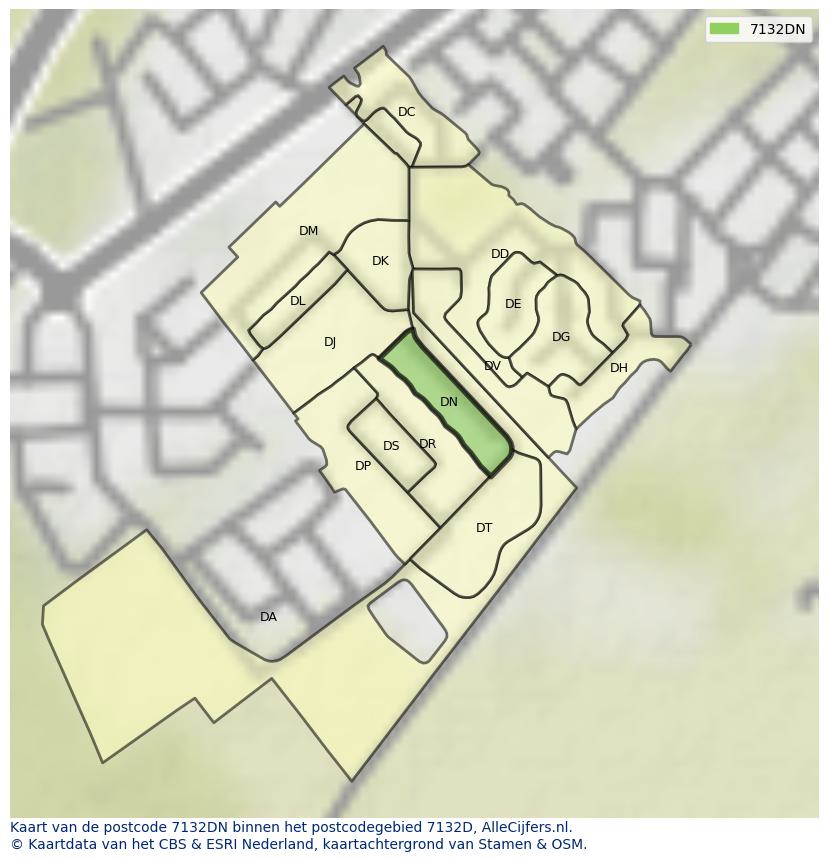 Afbeelding van het postcodegebied 7132 DN op de kaart.