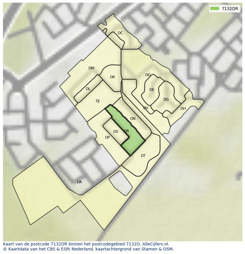 Afbeelding van het postcodegebied 7132 DR op de kaart.