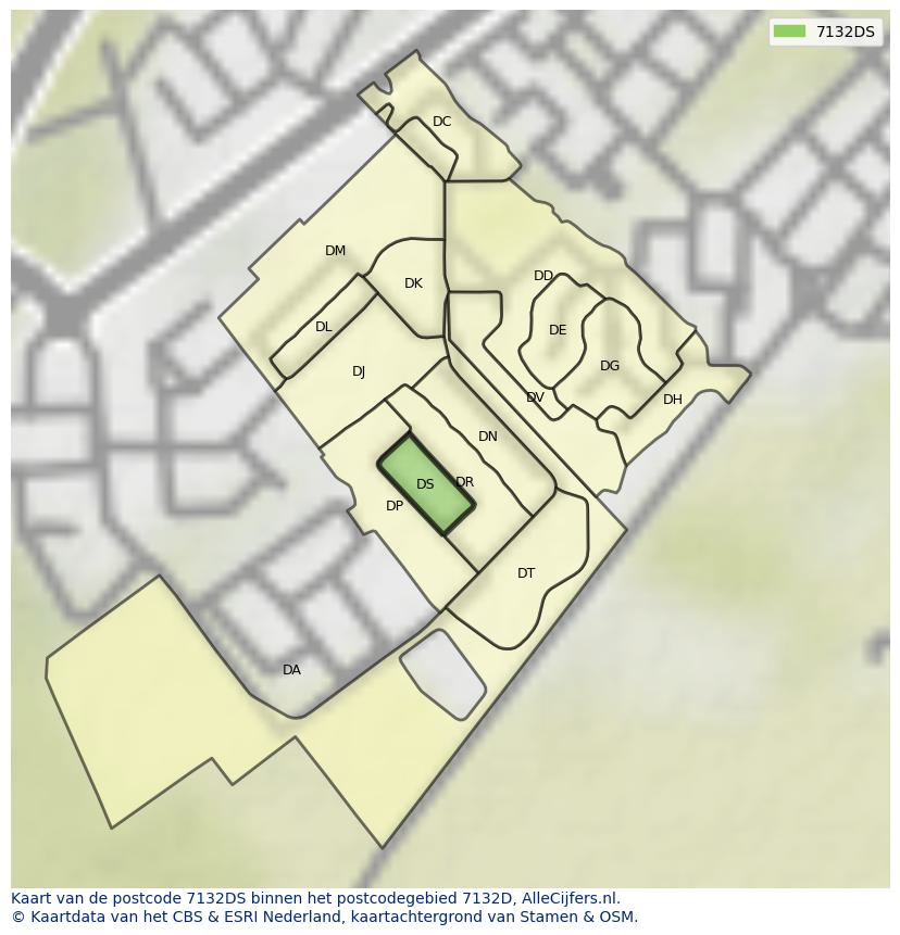 Afbeelding van het postcodegebied 7132 DS op de kaart.