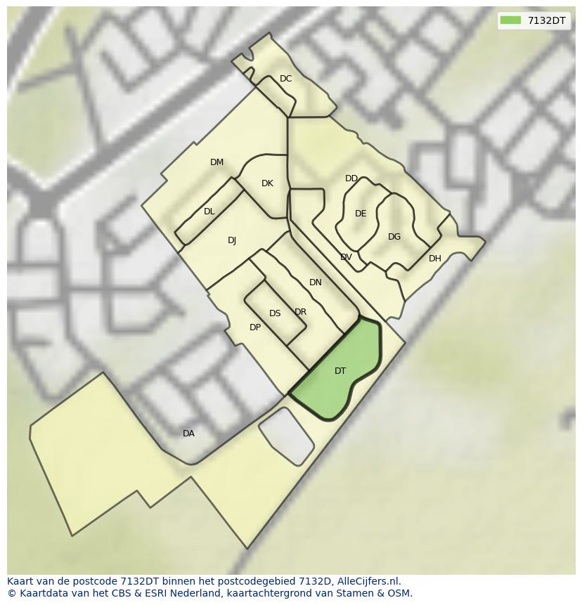 Afbeelding van het postcodegebied 7132 DT op de kaart.