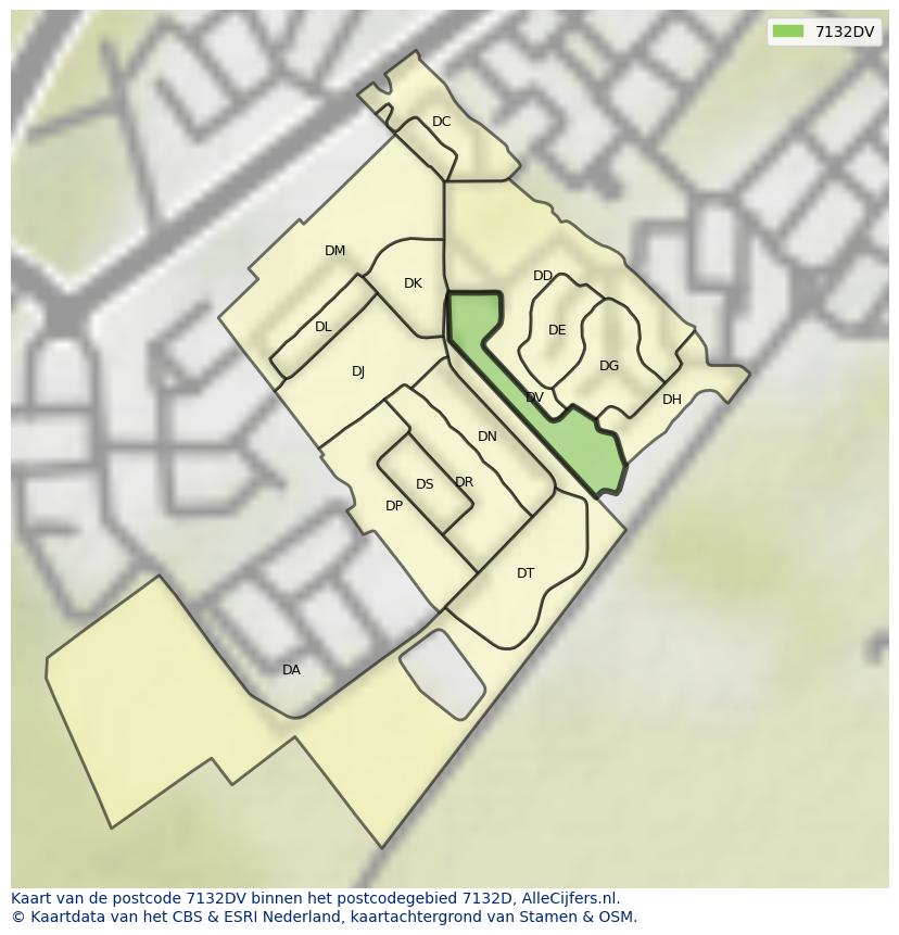 Afbeelding van het postcodegebied 7132 DV op de kaart.