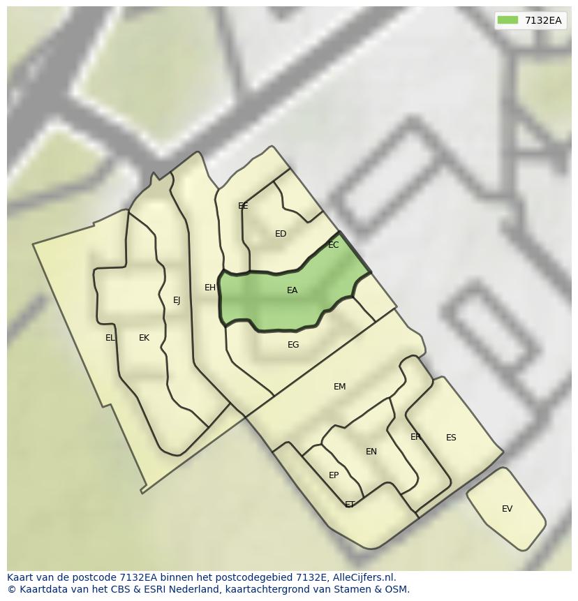 Afbeelding van het postcodegebied 7132 EA op de kaart.