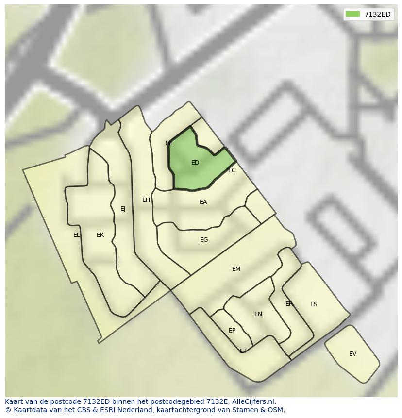 Afbeelding van het postcodegebied 7132 ED op de kaart.