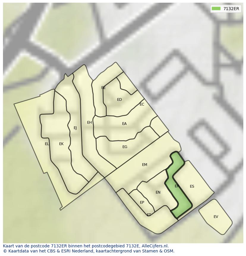 Afbeelding van het postcodegebied 7132 ER op de kaart.