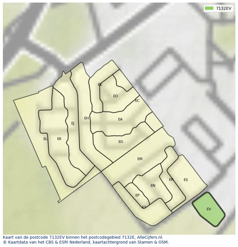 Afbeelding van het postcodegebied 7132 EV op de kaart.