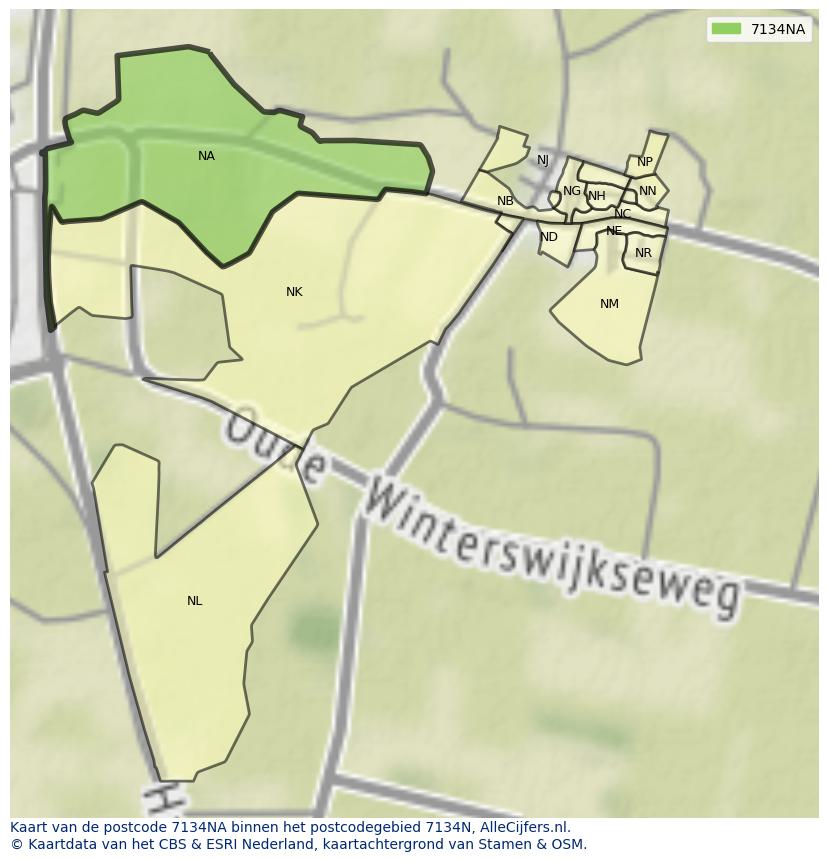 Afbeelding van het postcodegebied 7134 NA op de kaart.