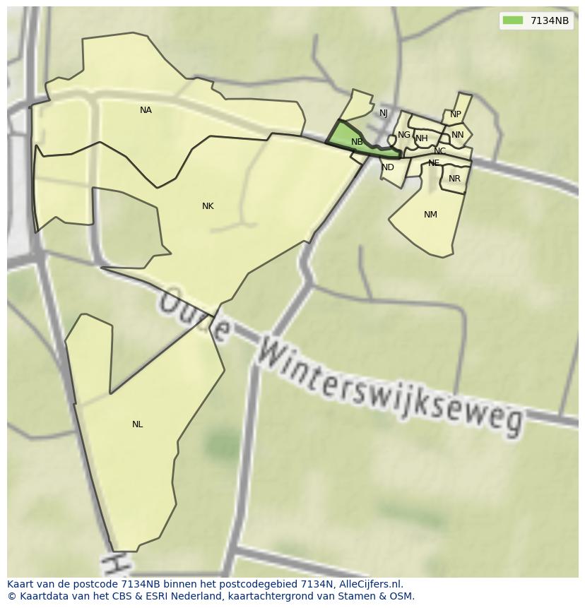 Afbeelding van het postcodegebied 7134 NB op de kaart.