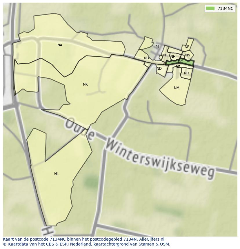 Afbeelding van het postcodegebied 7134 NC op de kaart.