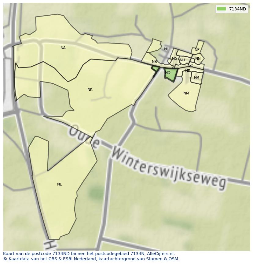 Afbeelding van het postcodegebied 7134 ND op de kaart.