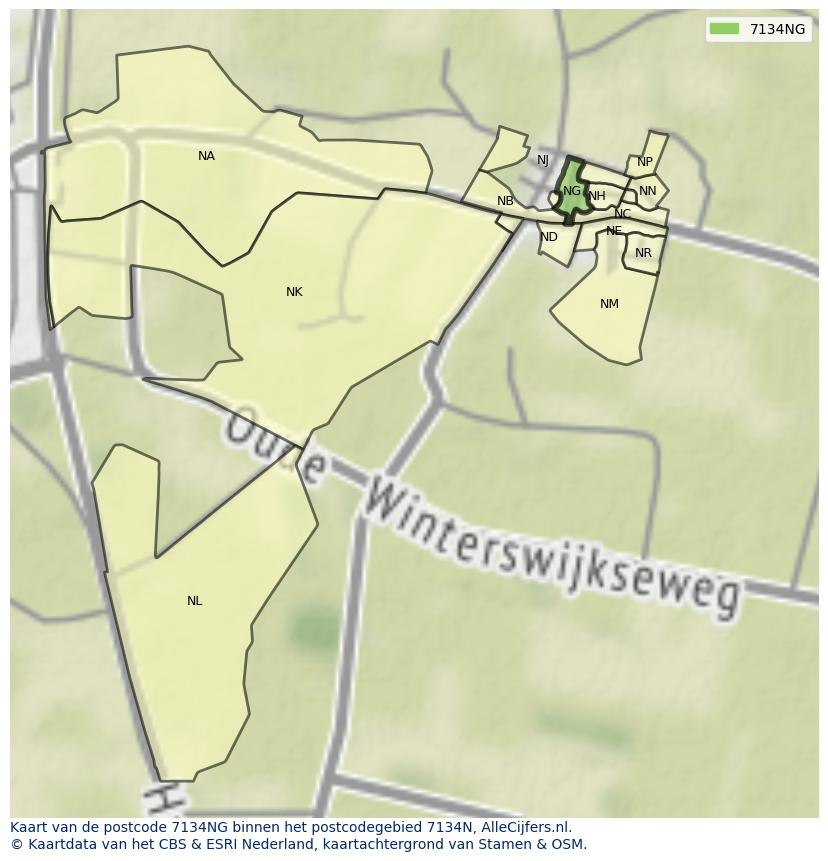Afbeelding van het postcodegebied 7134 NG op de kaart.