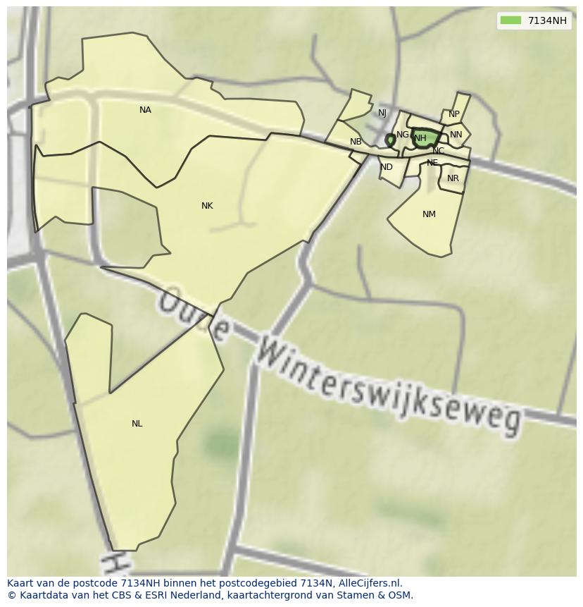 Afbeelding van het postcodegebied 7134 NH op de kaart.