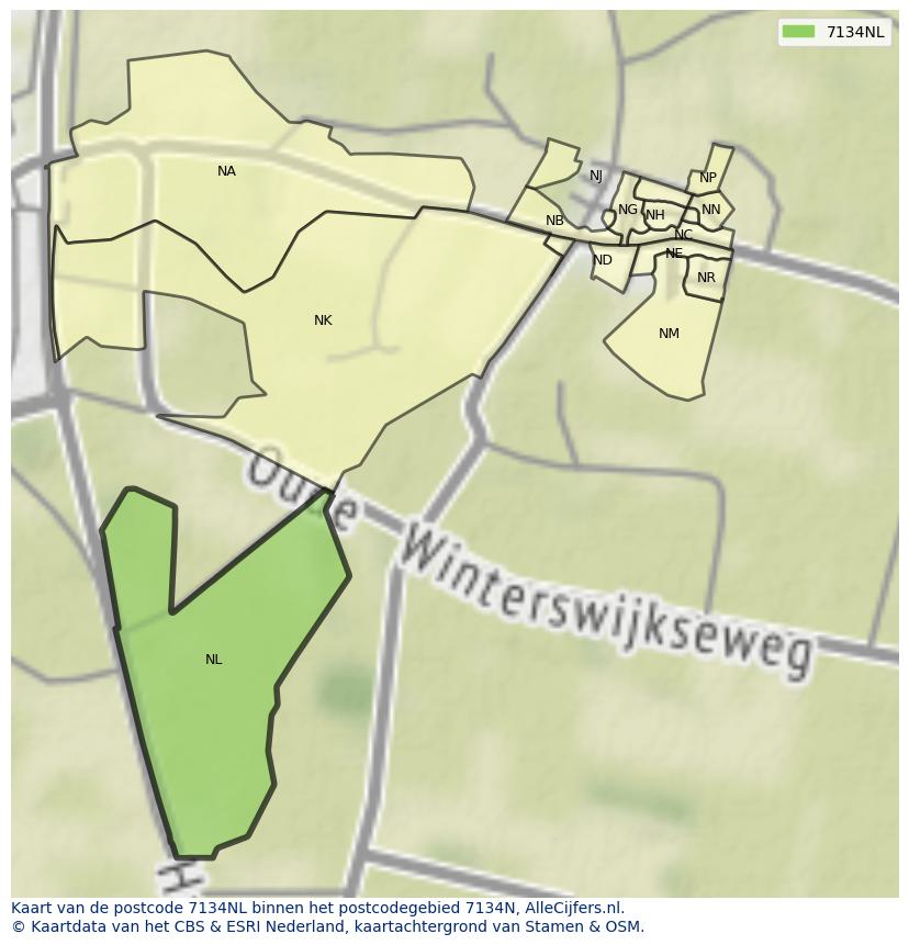 Afbeelding van het postcodegebied 7134 NL op de kaart.