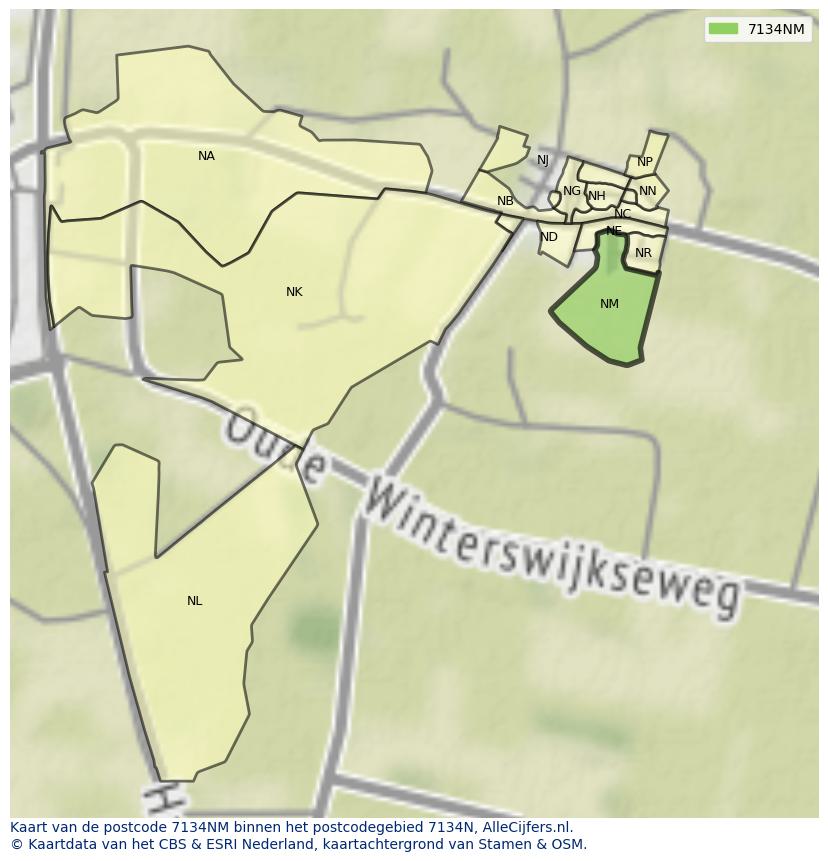 Afbeelding van het postcodegebied 7134 NM op de kaart.