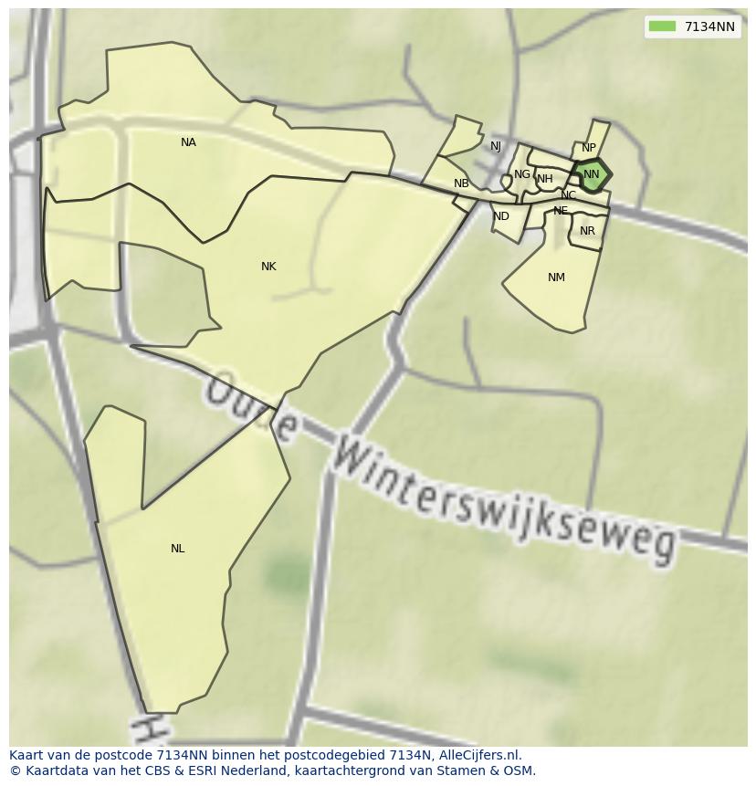 Afbeelding van het postcodegebied 7134 NN op de kaart.