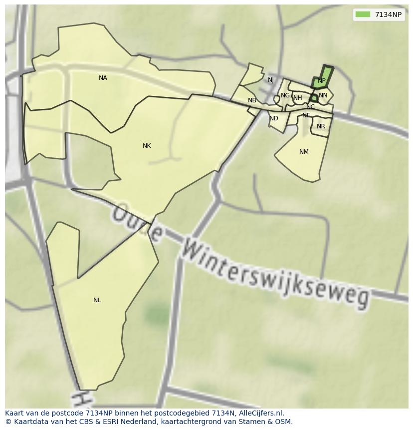 Afbeelding van het postcodegebied 7134 NP op de kaart.