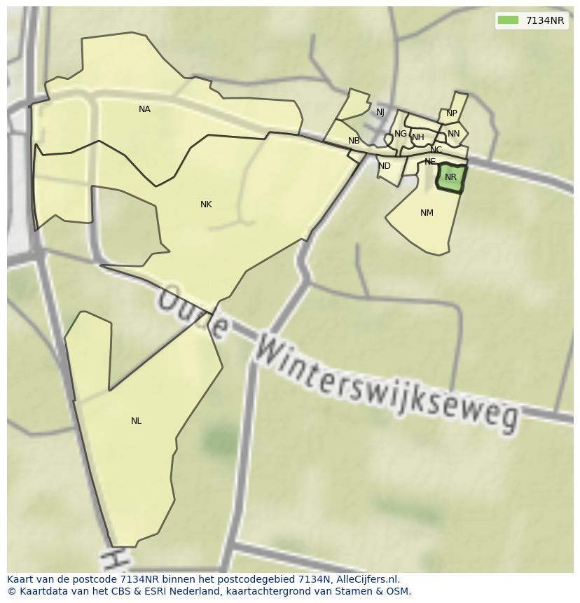 Afbeelding van het postcodegebied 7134 NR op de kaart.