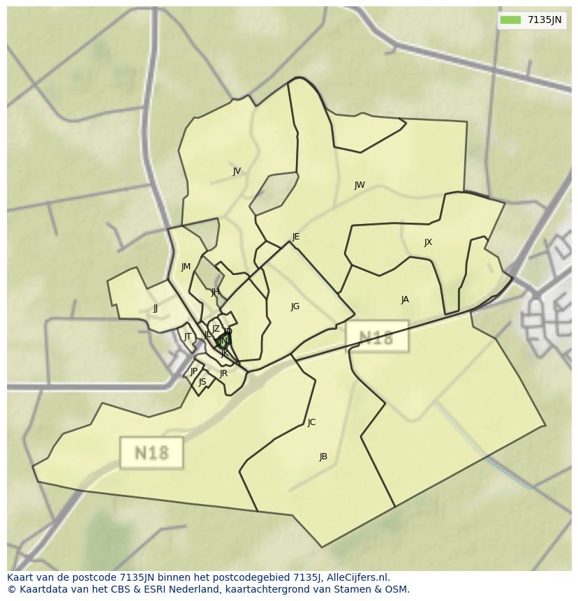 Afbeelding van het postcodegebied 7135 JN op de kaart.