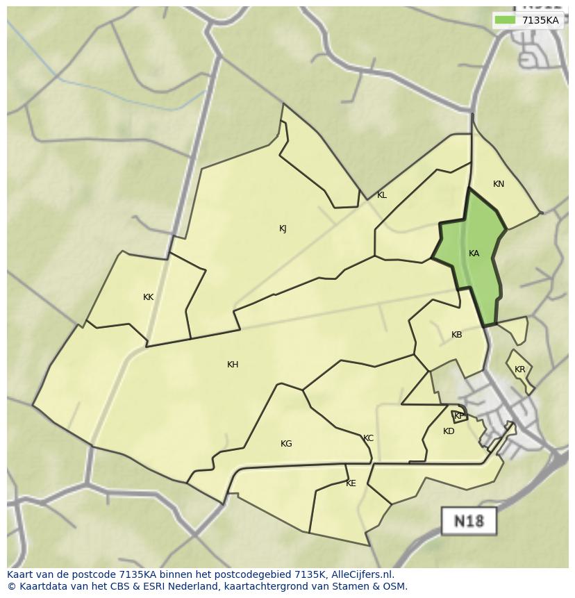 Afbeelding van het postcodegebied 7135 KA op de kaart.