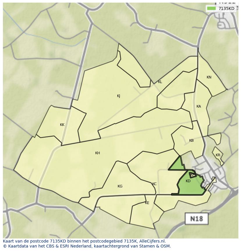 Afbeelding van het postcodegebied 7135 KD op de kaart.